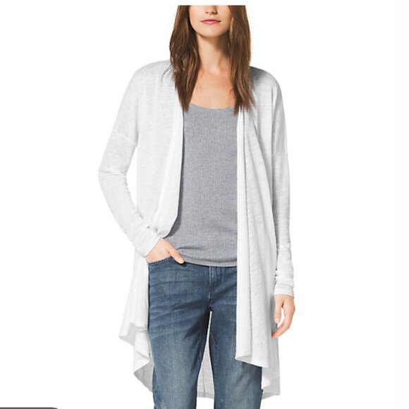 Michael Kors Linen-Blend Coverup Cardigan in white - Picture 1 of 8